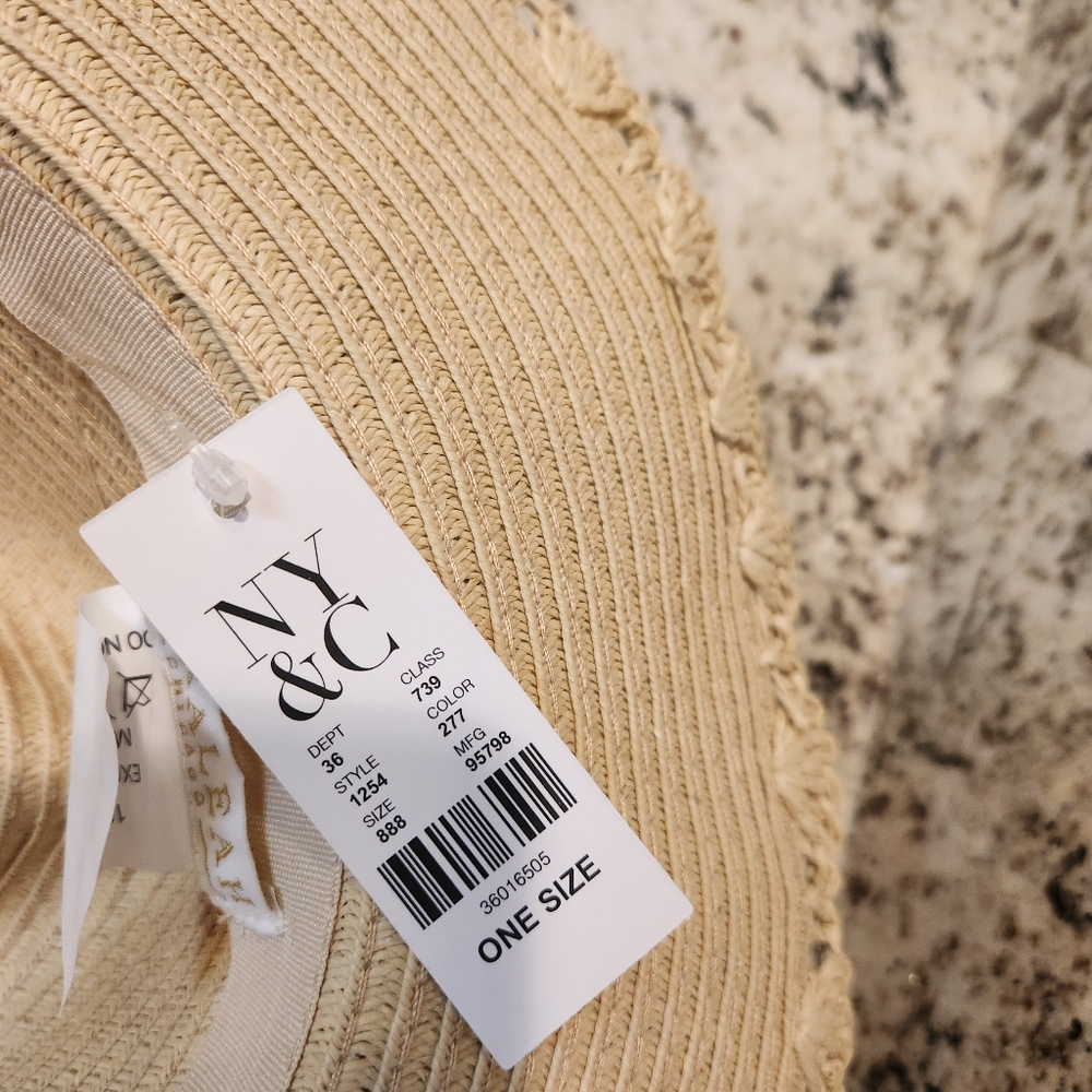 New York & Company Tan Floppy Wide-Brimmed Hat with Frayed Edges - Picture 4 of 5